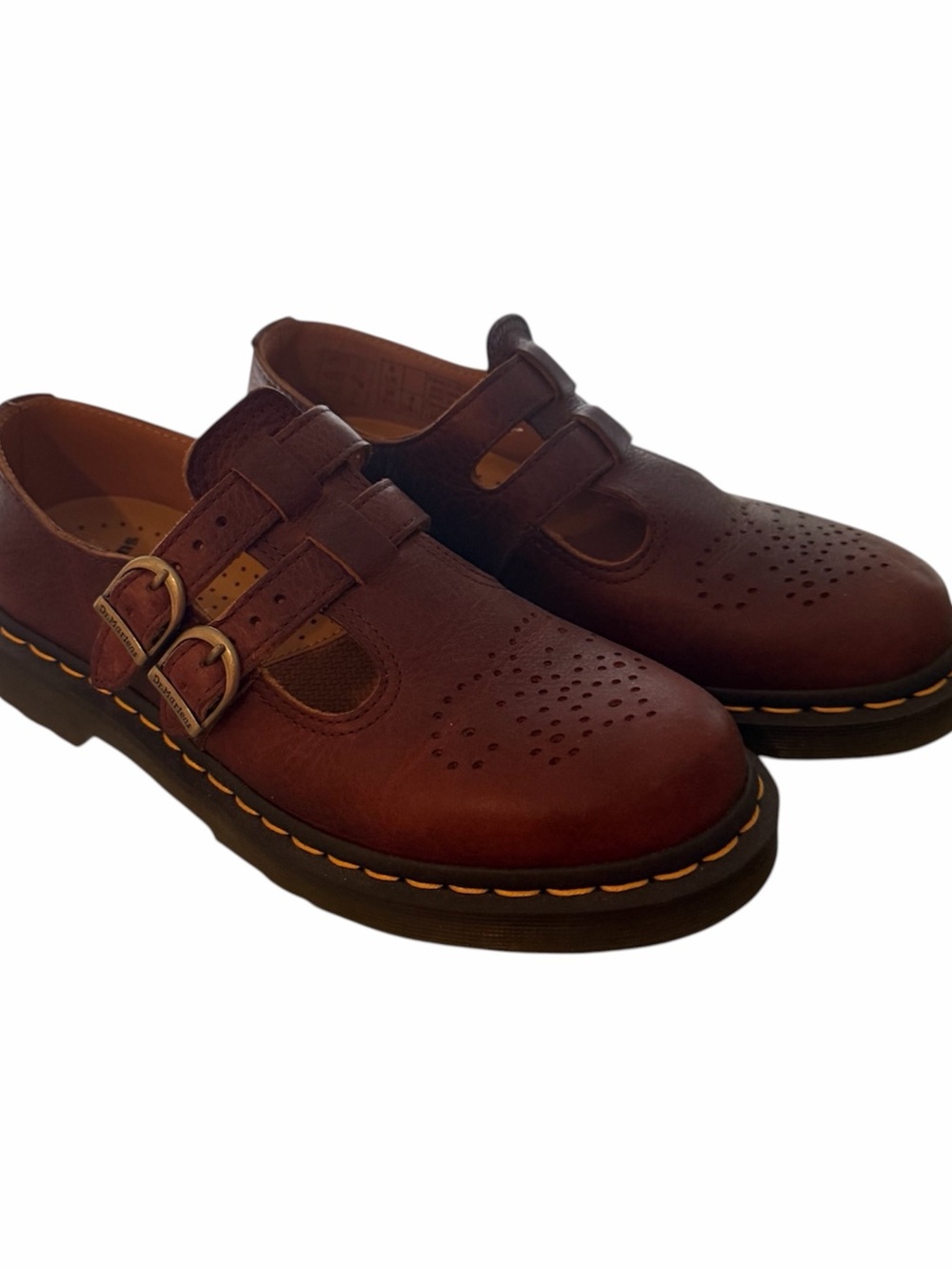 Dr. Martens Brown Double-Strap Perforated Leather Mary Jane Loafers